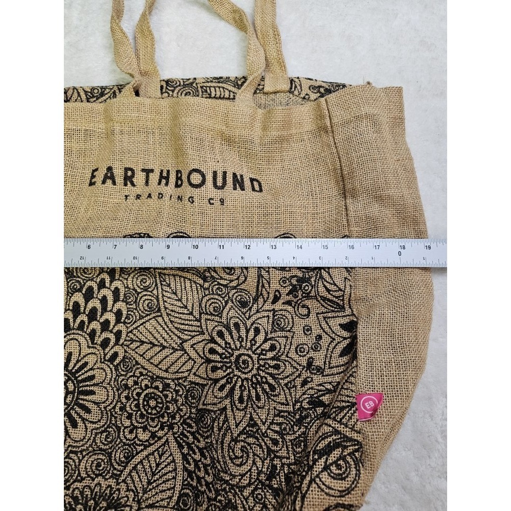 Earthbound Trading Company Burlap Tote‎ Bag Shopping Grocery Bag - Picture 5 of 6